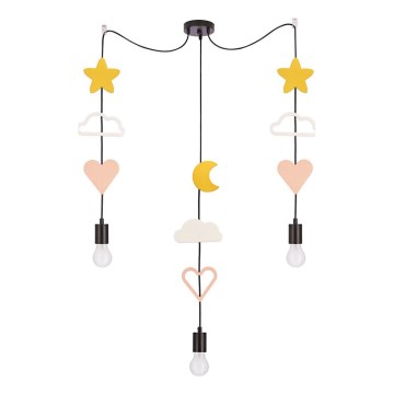 Дитяча підвісна люстра на шнурі TRIO 3xE27/20W/230V жовта/біла/рожева