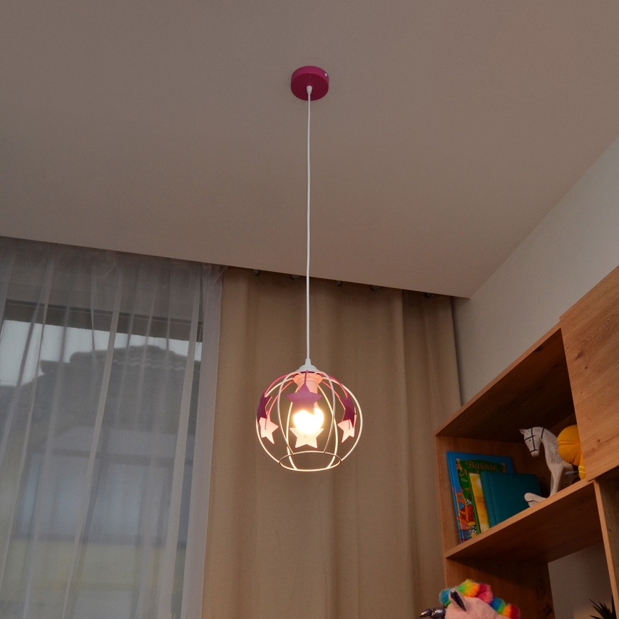Дитяча підвісна люстра STARS 1xE27/15W/230V рожевий/білий