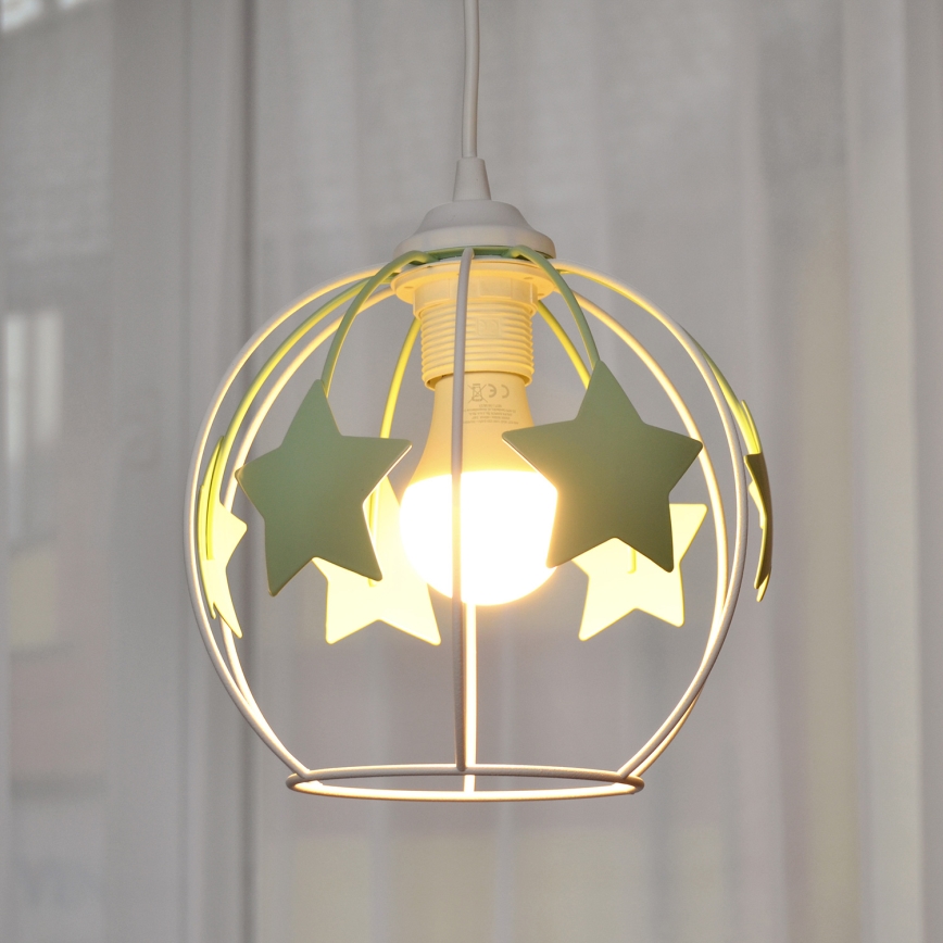 Дитяча підвісна люстра STARS 1xE27/15W/230V зелений/білий