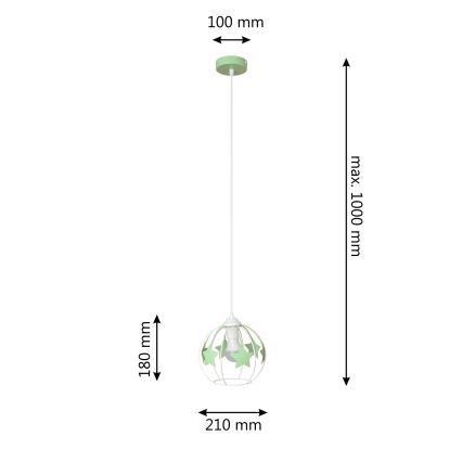 Дитяча підвісна люстра STARS 1xE27/15W/230V зелений/білий