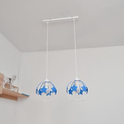 Дитяча підвісна люстра STARS 2xE27/15W/230V синій/білий