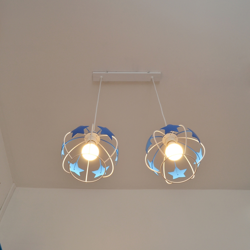 Дитяча підвісна люстра STARS 2xE27/15W/230V синій/білий