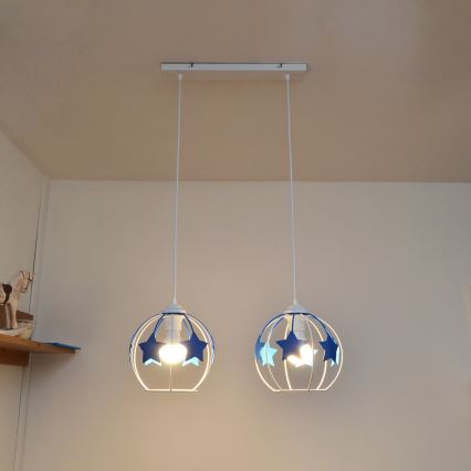 Дитяча підвісна люстра STARS 2xE27/15W/230V синій/білий