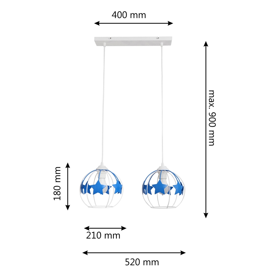 Дитяча підвісна люстра STARS 2xE27/15W/230V синій/білий