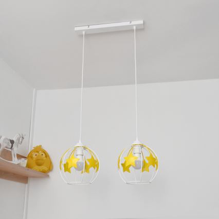 Дитяча підвісна люстра STARS 2xE27/15W/230V жовтий/білий