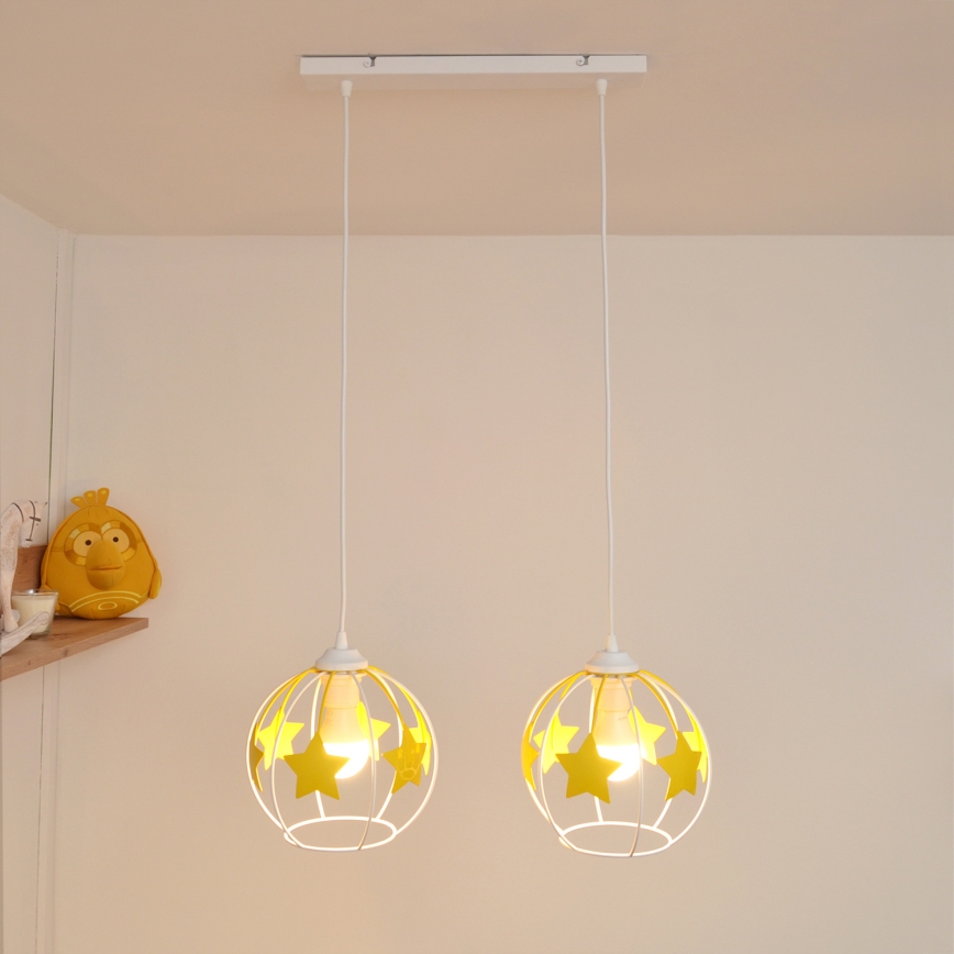 Дитяча підвісна люстра STARS 2xE27/15W/230V жовтий/білий