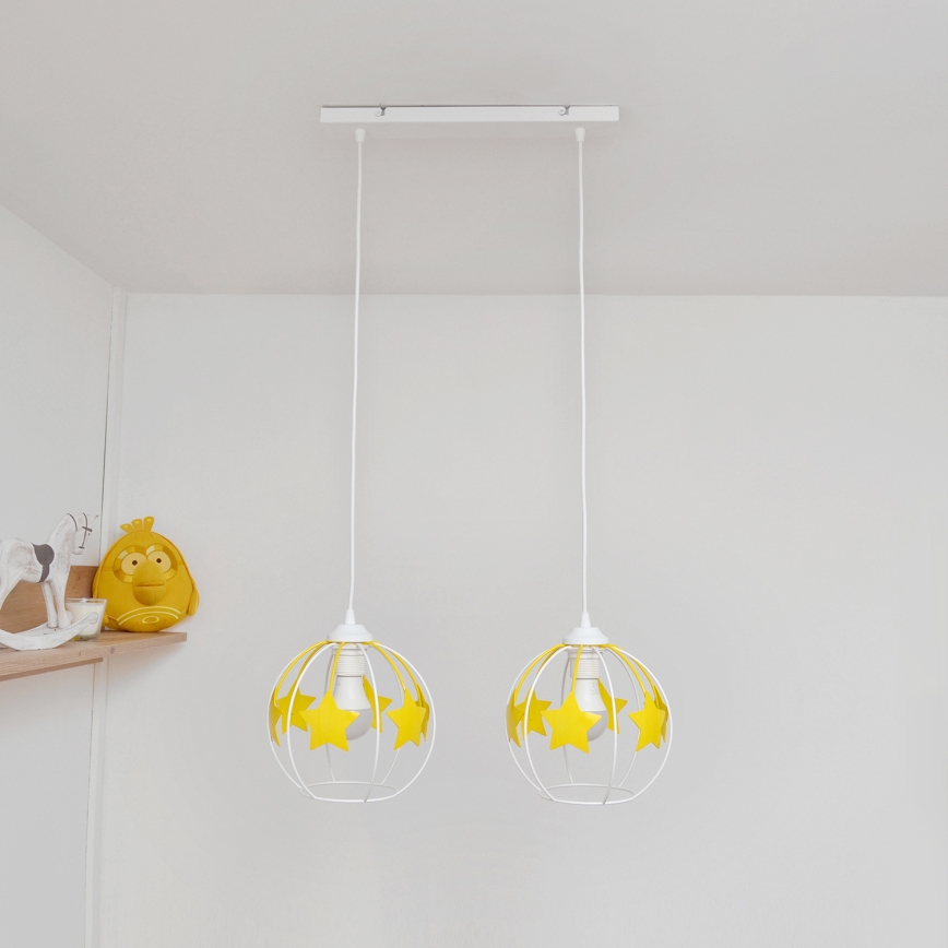 Дитяча підвісна люстра STARS 2xE27/15W/230V жовтий/білий