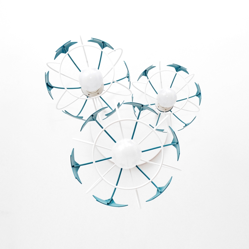 Дитяча підвісна люстра STARS 3xE27/15W/230V бірюзовий/білий