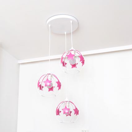 Дитяча підвісна люстра STARS 3xE27/15W/230V рожевий/білий