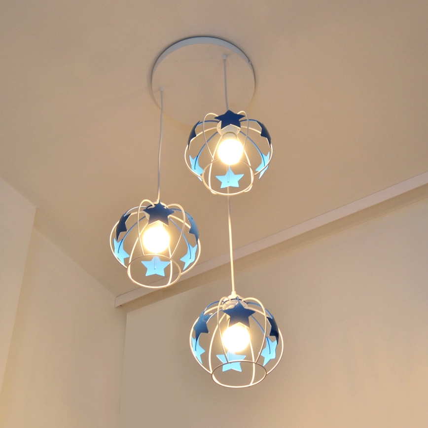 Дитяча підвісна люстра STARS 3xE27/15W/230V синій/білий