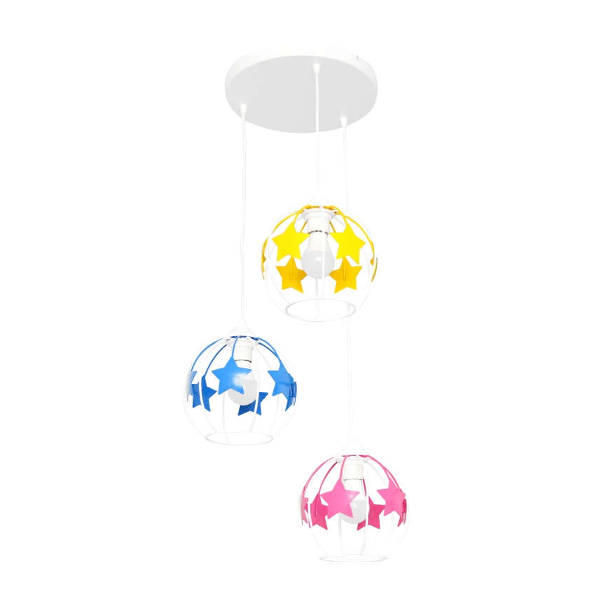 Дитяча підвісна люстра STARS 3xE27/15W/230V синій/рожевий/жовтий
