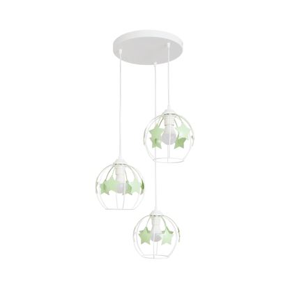 Дитяча підвісна люстра STARS 3xE27/15W/230V зелений/білий