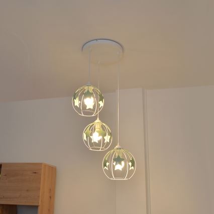 Дитяча підвісна люстра STARS 3xE27/15W/230V зелений/білий