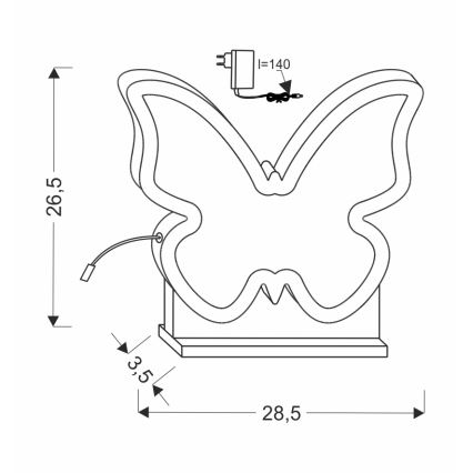Дитяча світлодіодна настільна лампа Баттерфлай 14 Вт/230 В, рожева