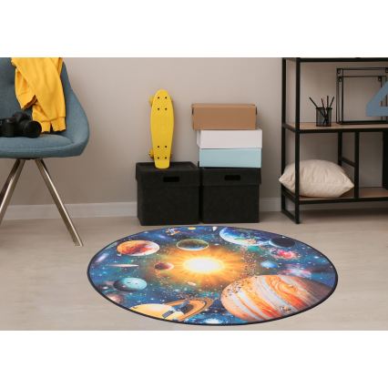 Дитячий антиковзний килимок PRINT 3D 80 см планети/багатобарвний