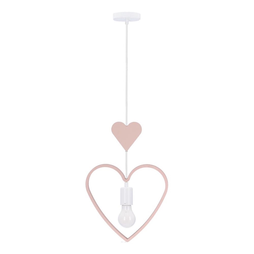 Дитячий підвісний світильник на кабелі HEART 1xE27/20W/230V рожевий/білий