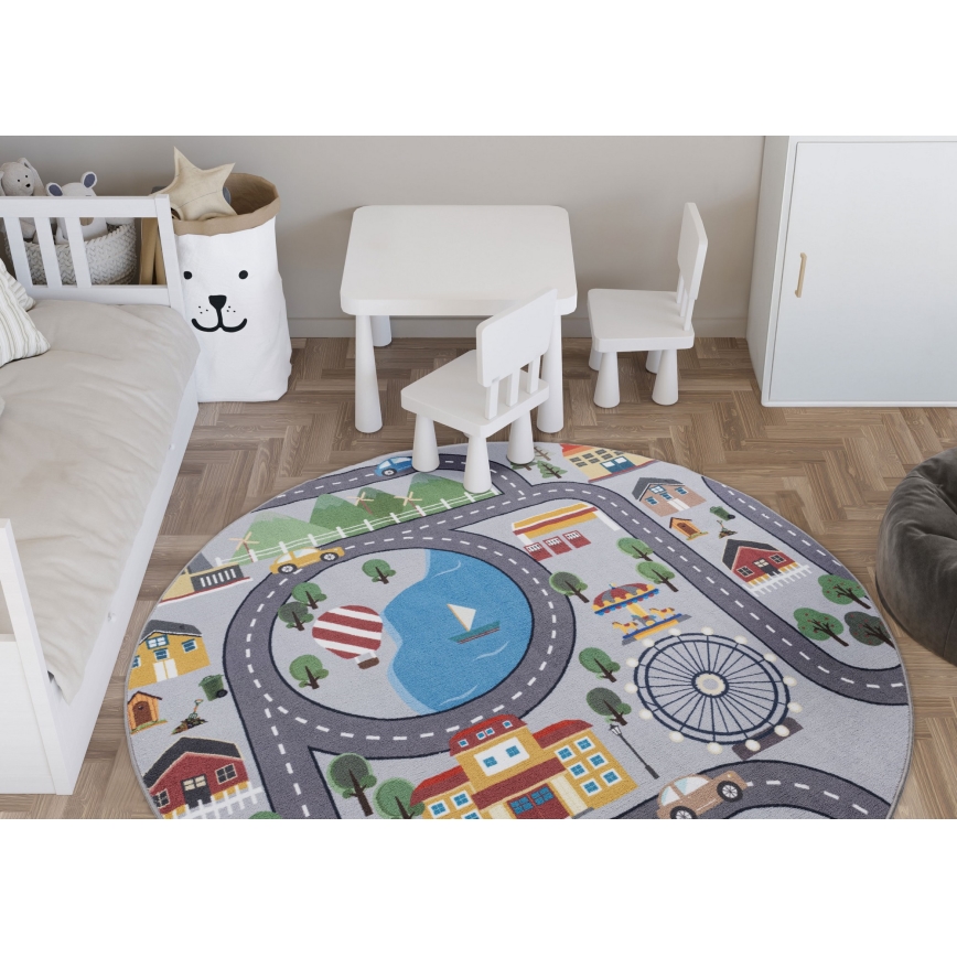 Дитячий протиковзкий килим ARES STREETS 160 см сірий/місто
