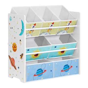 Дитячий стелаж для зберігання з тканинними коробками ANET синьо-білий
