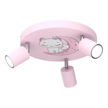 Дитячий точковий світильник FUN 3xGU10/8W/230V рожевий/кіт