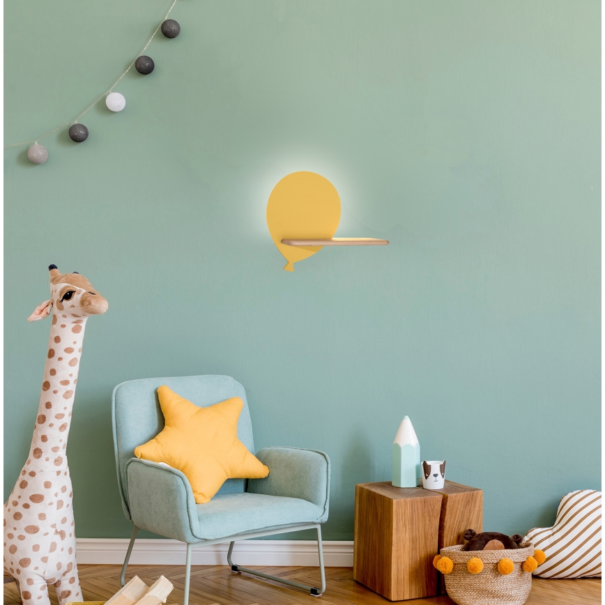 Дитячий настінний LED світильник з поличкою BALLOON LED/4W/230V жовтий/дерево