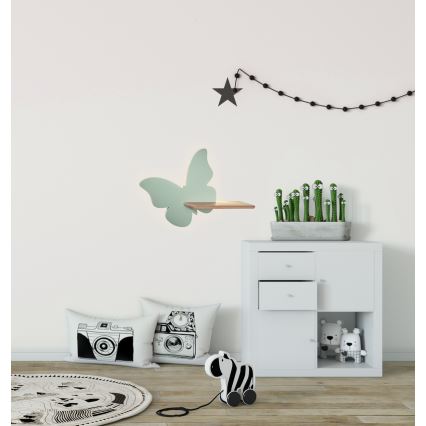 Дитячий настінний LED світильник з поличкою BUTTERFLY LED/5W/230V зелений/дерево