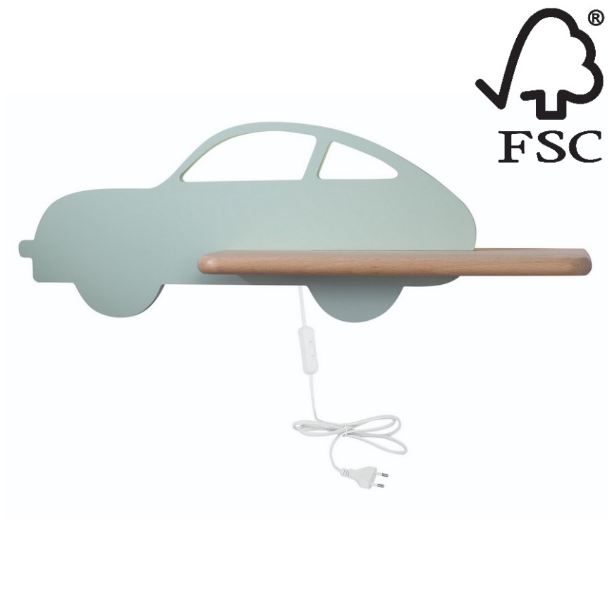 Дитячий настінний LED світильник з поличкою CAR LED/5W/230V зелений/дерево