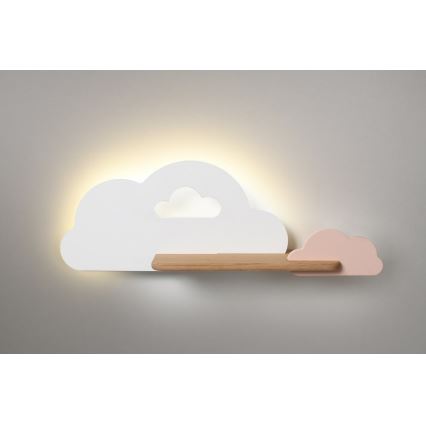 Дитячий настінний LED світильник з поличкою CLOUD LED/5W/230V білий/рожевий