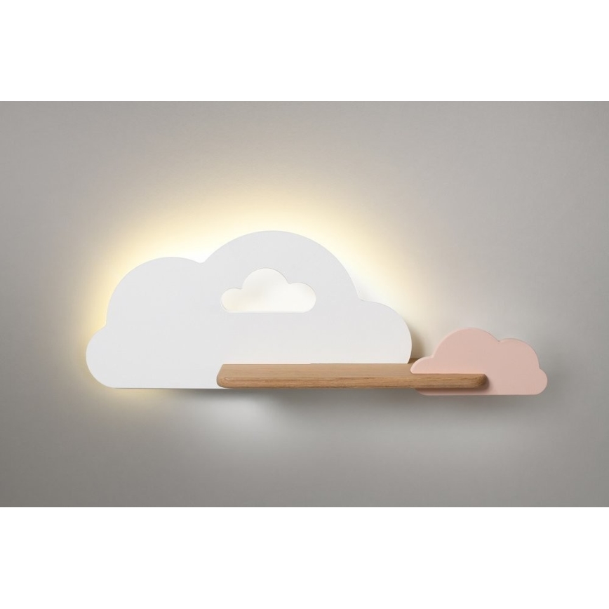 Дитячий настінний LED світильник з поличкою CLOUD LED/5W/230V білий/рожевий