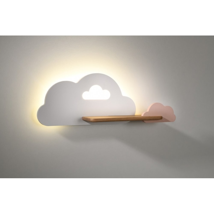 Дитячий настінний LED світильник з поличкою CLOUD LED/5W/230V білий/рожевий
