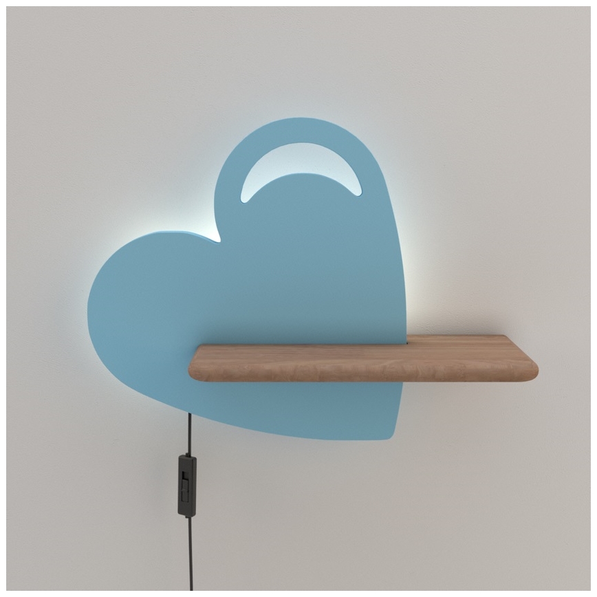 Дитячий настінний LED світильник з поличкою HEART LED/5W/230V синій/дерево