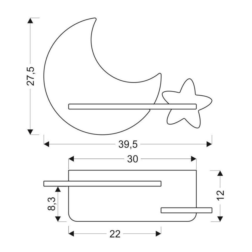 Дитячий настінний LED світильник з поличкою MOON LED/5W/230V, FSC сертифіковано
