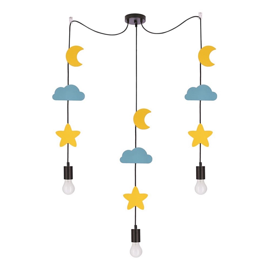 Dječji luster na konopcima TRIO 3xE27/20W/230V žuta/plava