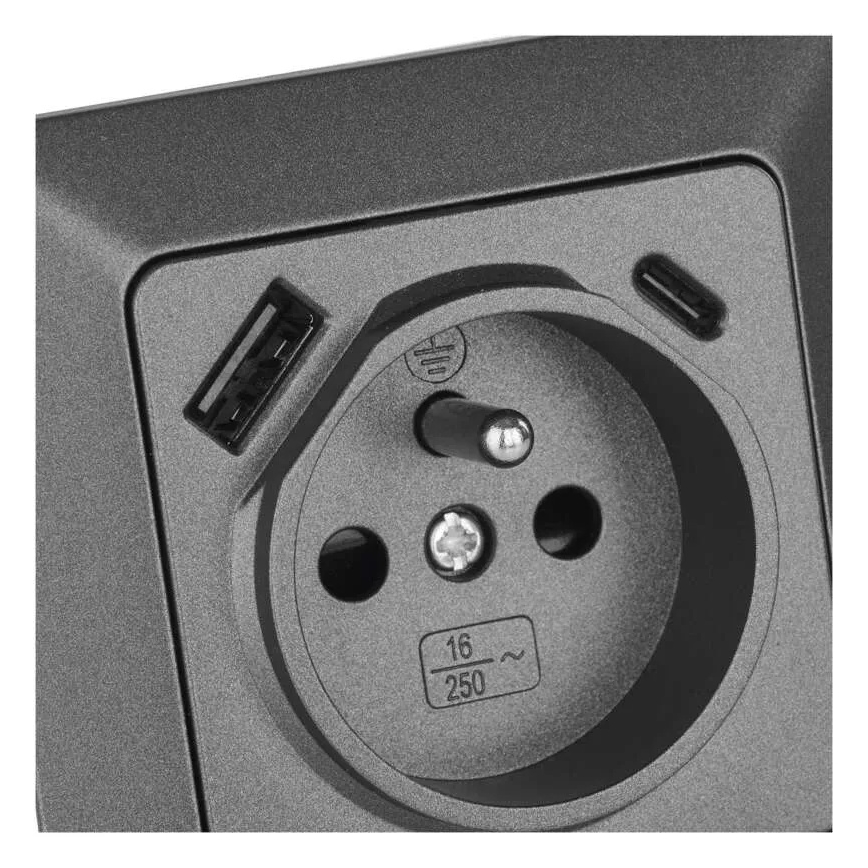 Домашня розетка з USB-A+USB-C FRENCH 250V/16A антрацит