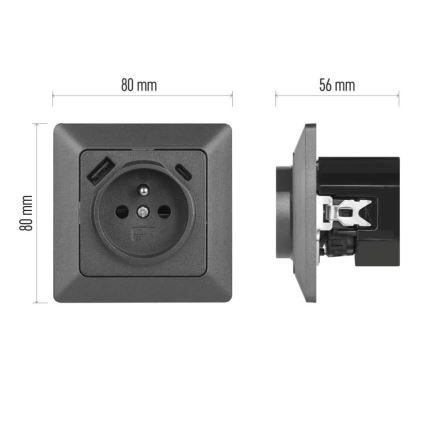 Домашняя розетка с портами USB-A и USB-C, французский стандарт, 250 В/16 А, антрацит
