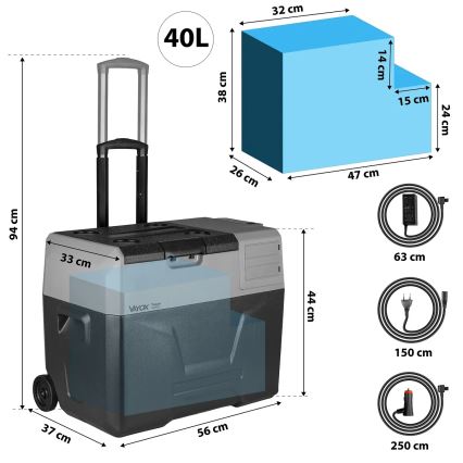 Дорожный холодильник с ЖК-дисплеем 40 л 230V/12V/24V черный