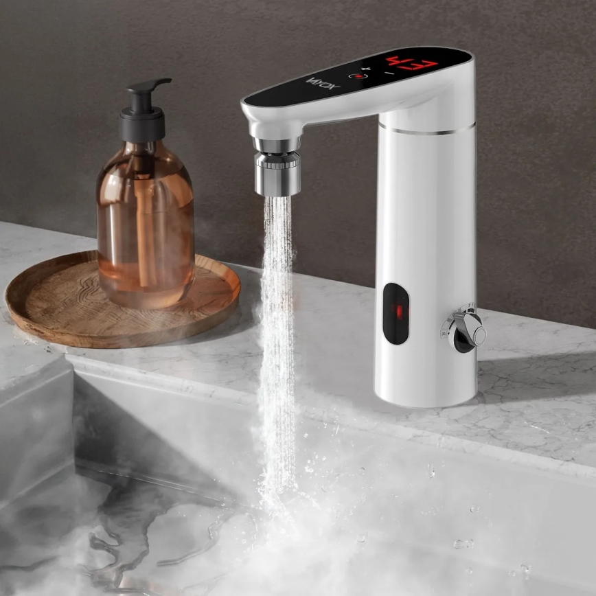 Сенсорний проточний водонагрівач з LED-дисплеєм 3000 Вт/230 В IPX4 білий