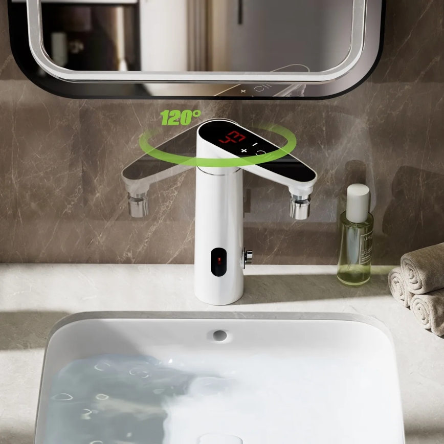 Сенсорний проточний водонагрівач з LED-дисплеєм 3000 Вт/230 В IPX4 білий