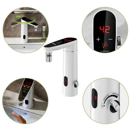 Сенсорний проточний водонагрівач з LED-дисплеєм 3000 Вт/230 В IPX4 білий