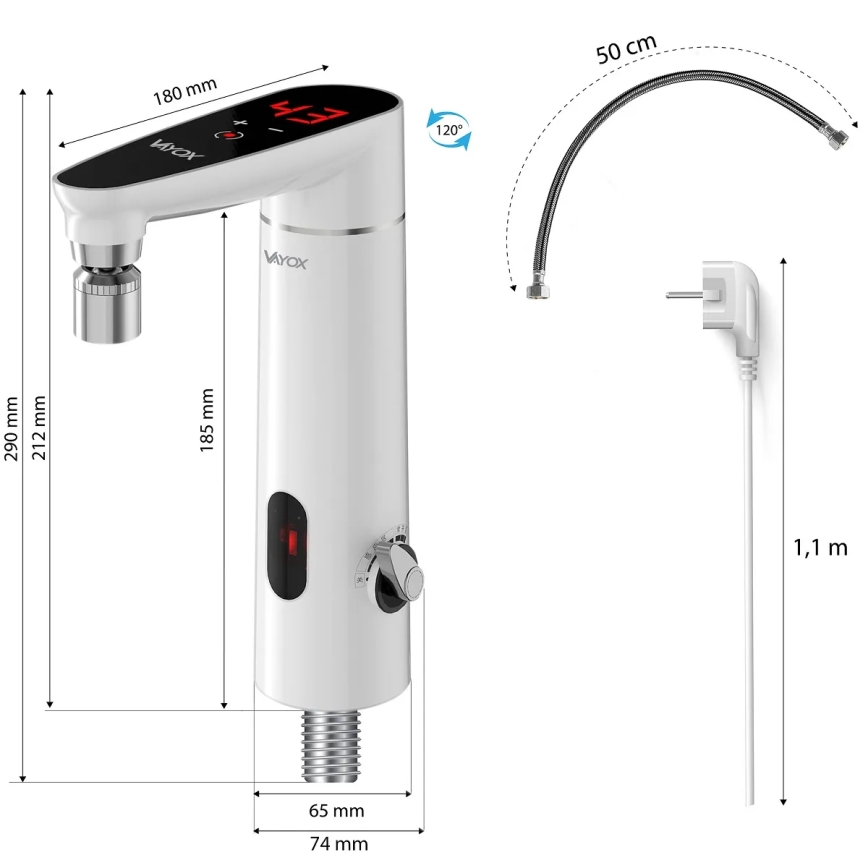 Сенсорний проточний водонагрівач з LED-дисплеєм 3000 Вт/230 В IPX4 білий