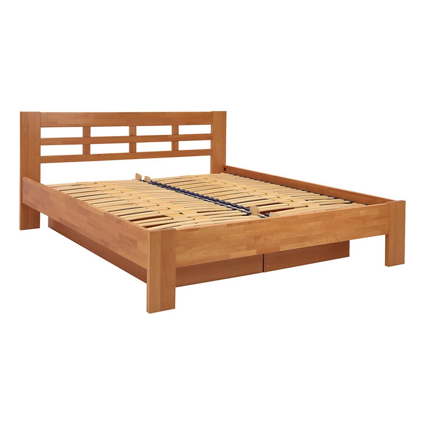 Double bed made of solid wood with storage space ANGELA 180x200 cm walnut