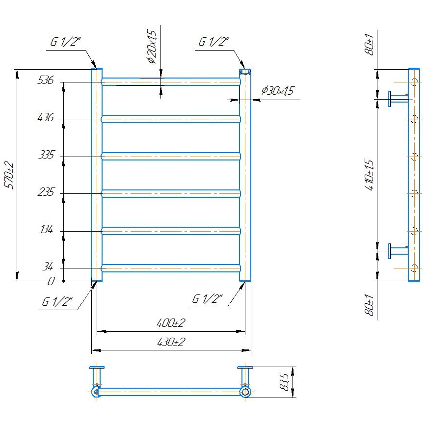 Драбинна рушникосушарка для ванної кімнати INOX FLAT 122W/230V 57x53 cm нержавіюча/чорна
