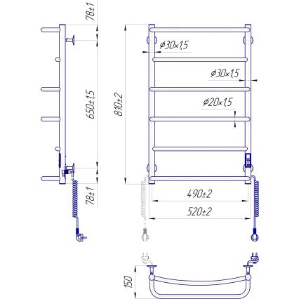 Драбинний полотенцесушник для ванної кімнати LUX 105W/230V 81x52 cm нержавіюча сталь/антрацит, правий