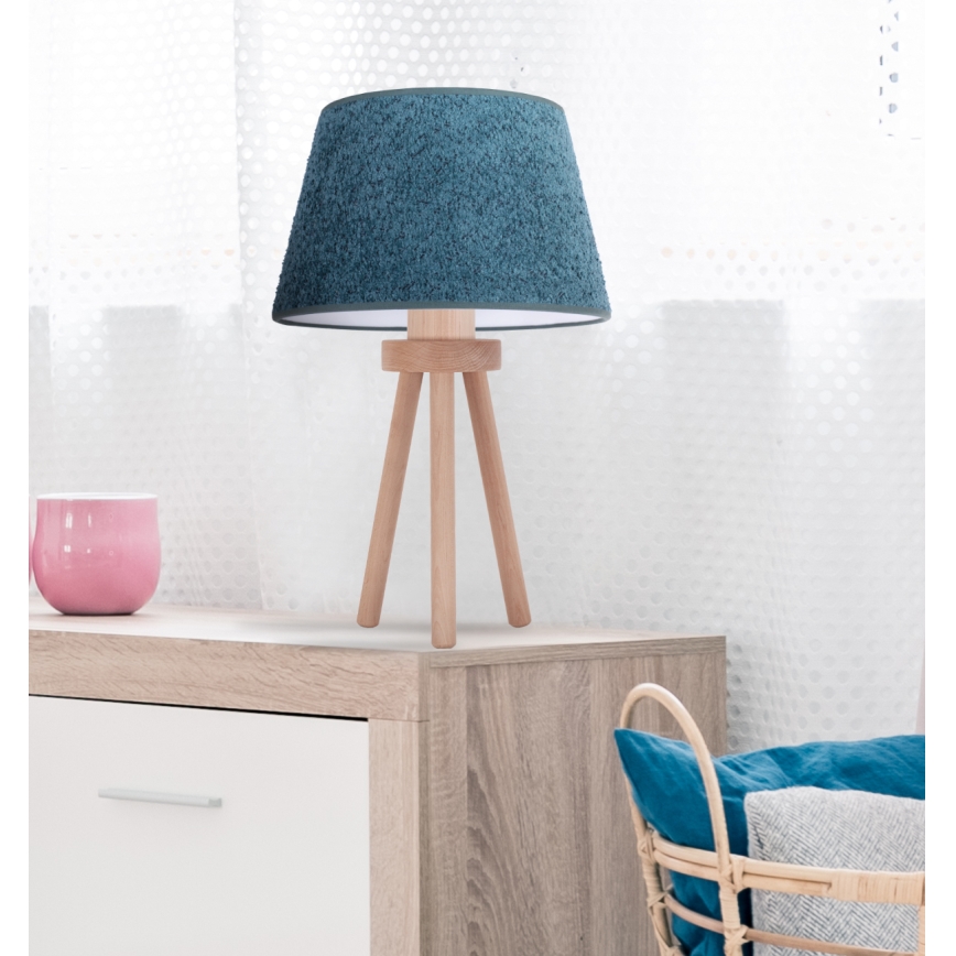 Duolla - Настільна лампа BOUCLE 1xE27/15W/230V діаметр 28 см бірюзовий/дерево