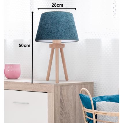 Duolla - Настільна лампа BOUCLE 1xE27/15W/230V діаметр 28 см бірюзовий/дерево