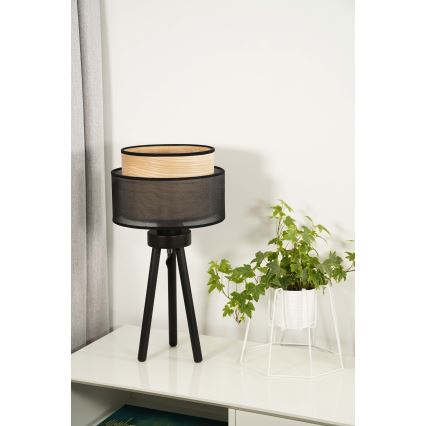 Duolla - Настільна лампа WOOD BOHO 1xE27/15W/230V діаметр 25 см чорний/бежевий