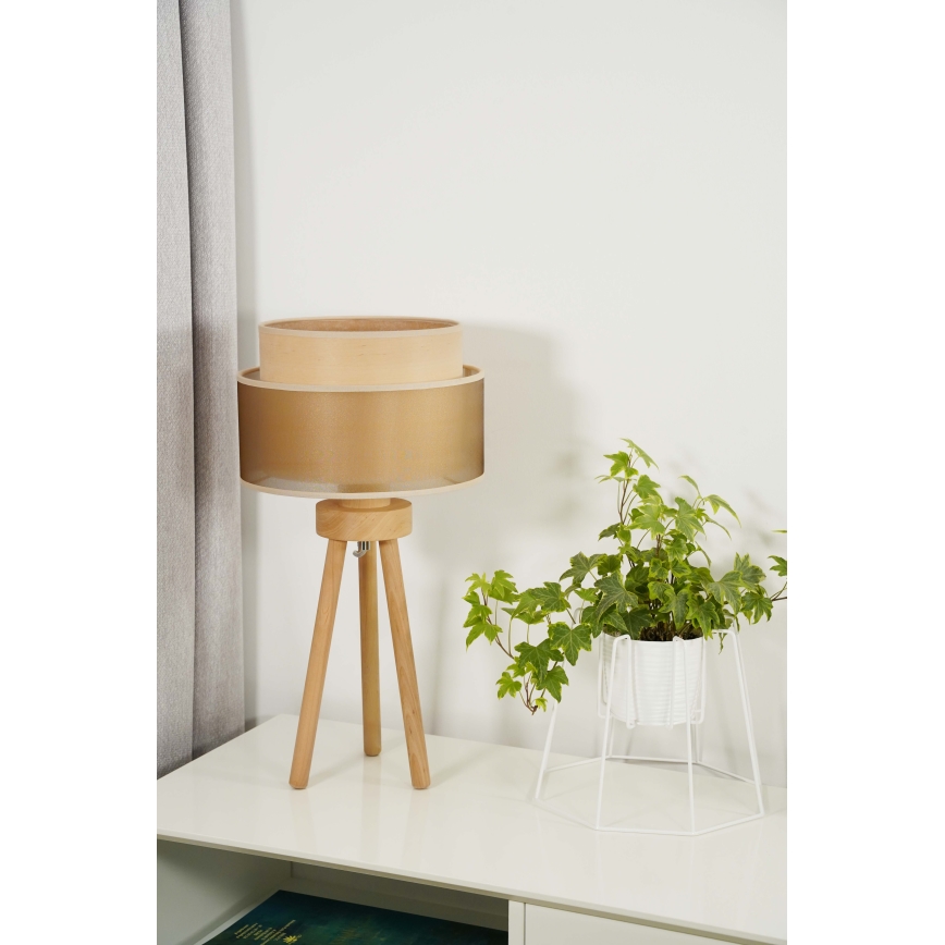 Duolla - Настільна лампа WOOD BOHO 1xE27/15W/230V діаметр 25 см мідний/коричневий/бежевий