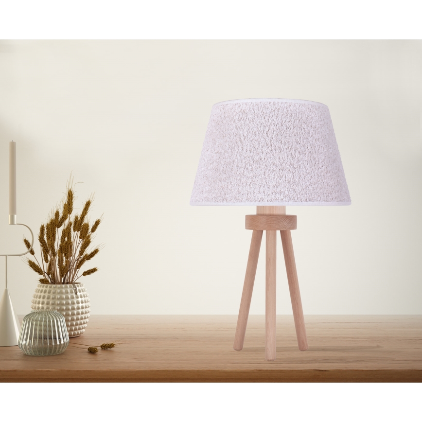 Duolla - Настольная лампа BOUCLE 1xE27/15W/230V диаметр 28 см белый/дерево