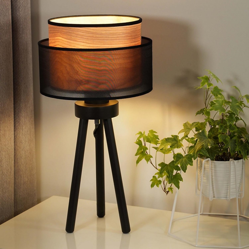 Duolla - Настольная лампа WOOD BOHO 1xE27/15W/230V диаметр 25 см черный/бежевый