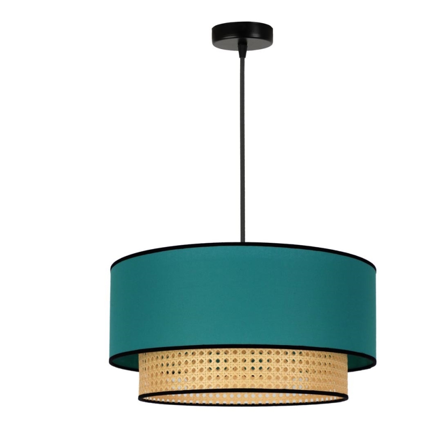 Duolla - Підвісна люстра BOHO 1xE27/15W/230V діаметр 45 см бірюзовий/ротанґ