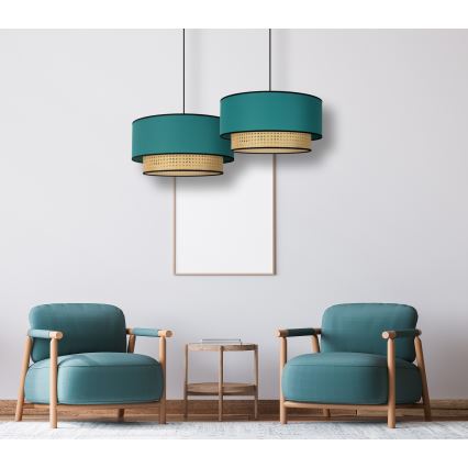 Duolla - Підвісна люстра BOHO 1xE27/15W/230V діаметр 45 см бірюзовий/ротанґ